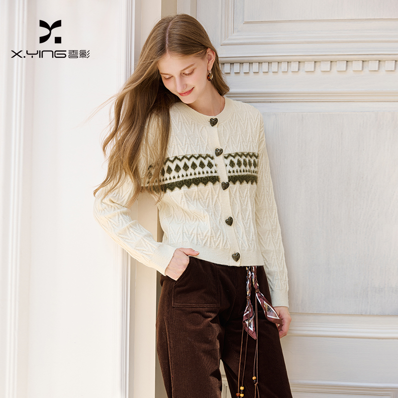 【直播专享】M85W015毛针织衫 香影费尔岛针织开衫女冬季新款提花