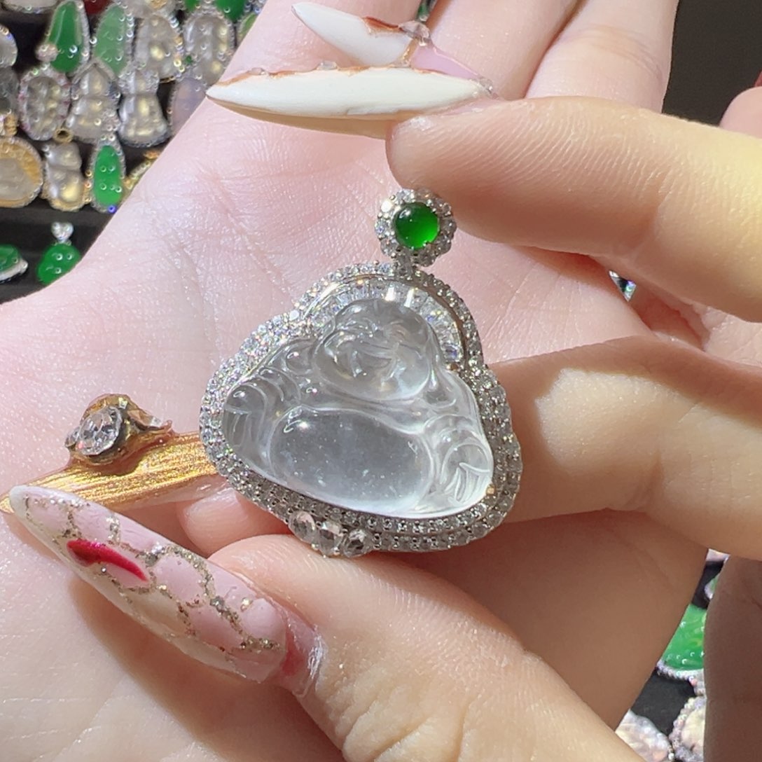 石英质玉颈饰银S925镶嵌可拆卸中号佛