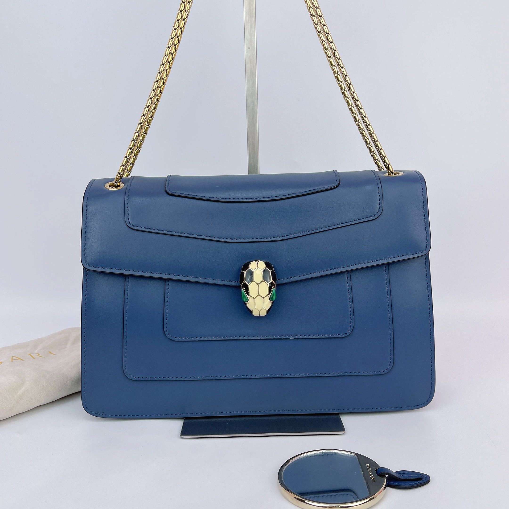 95新 BVLGARI/宝格丽 宝格丽 灰蓝色蛇头单肩包底长27 M753