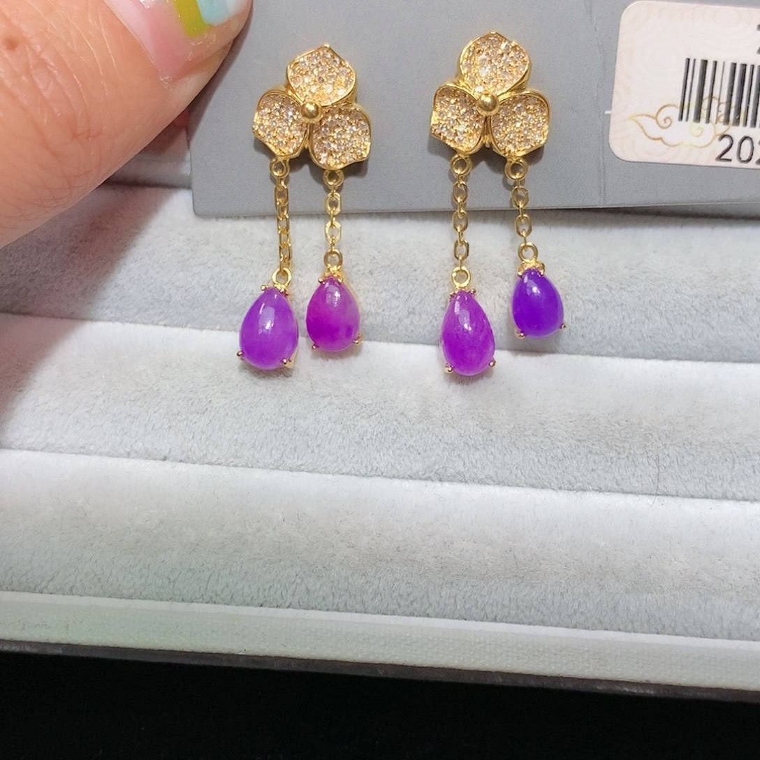 苏纪石（舒俱来）18K金镶嵌耳钉