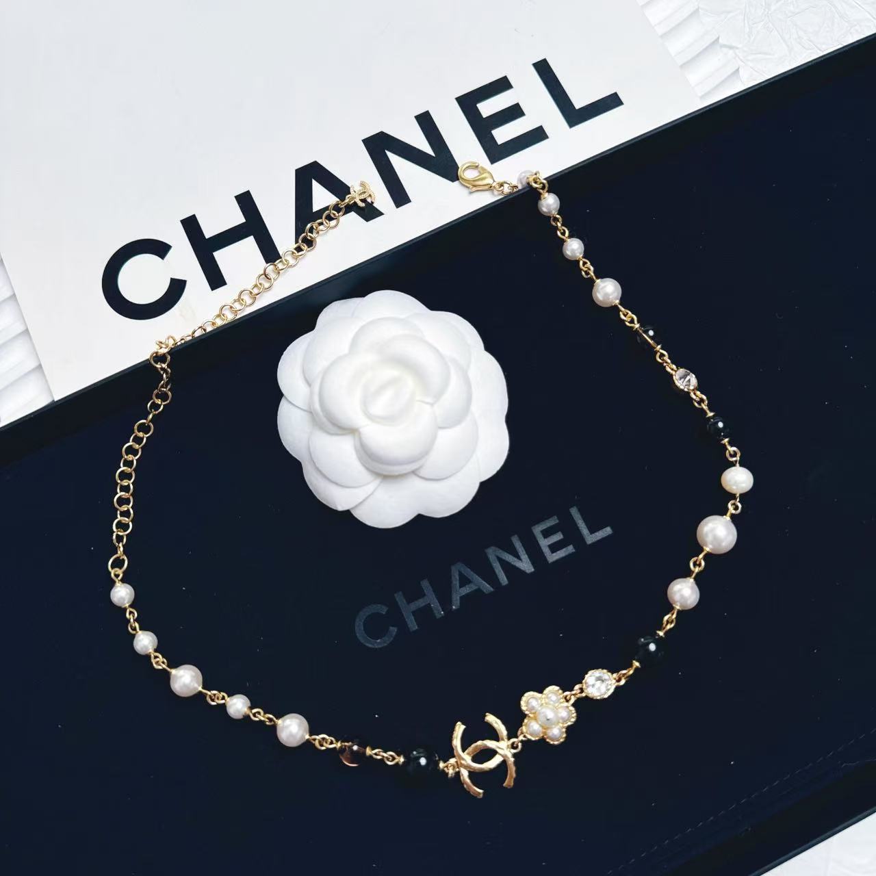 95新 Chanel/香奈儿 柚礼中古/香奈儿珍珠双C琉璃项链LZ503175