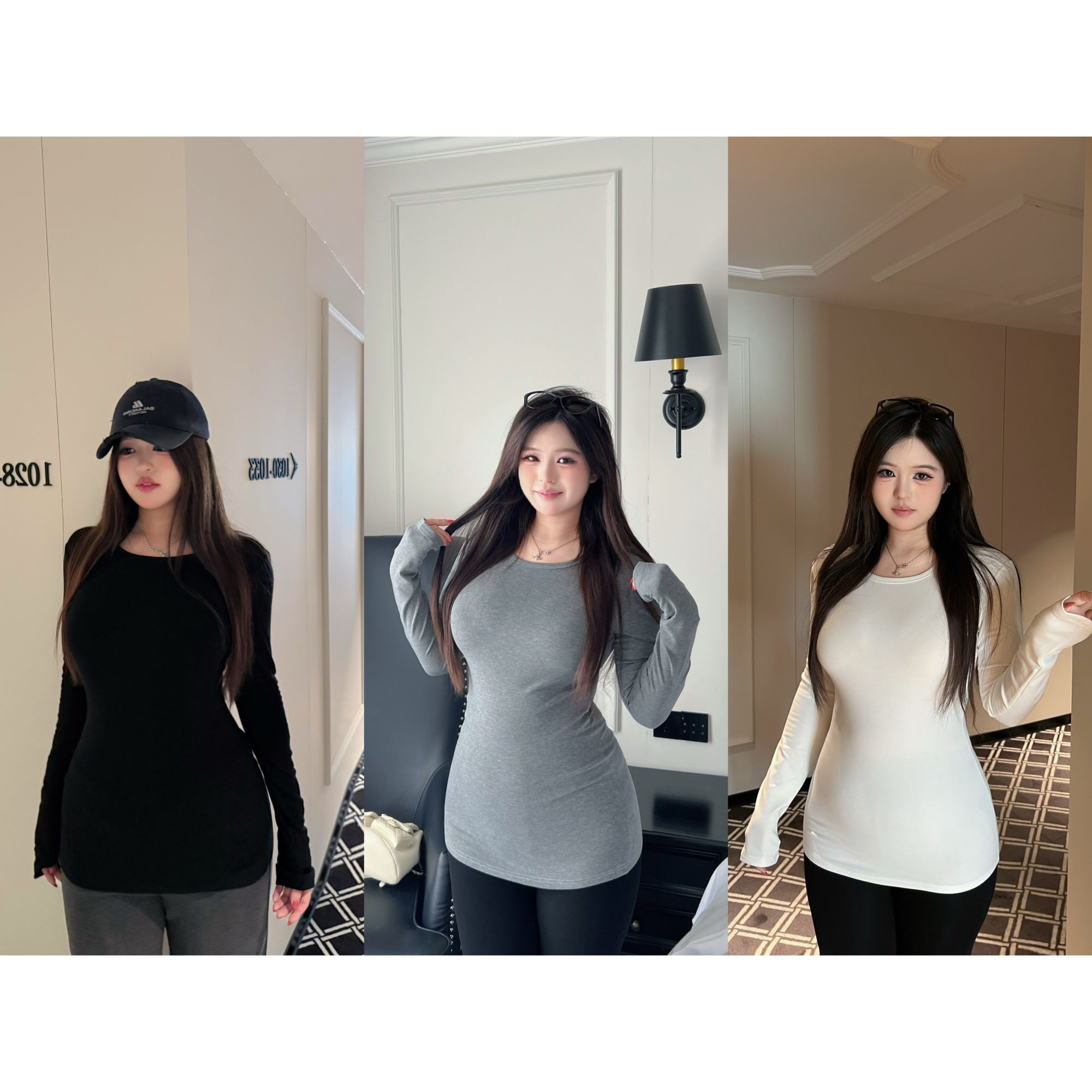 卤蛋公主【千人T】大码胖mm舒适百搭长袖内搭显瘦修身中长款上衣女