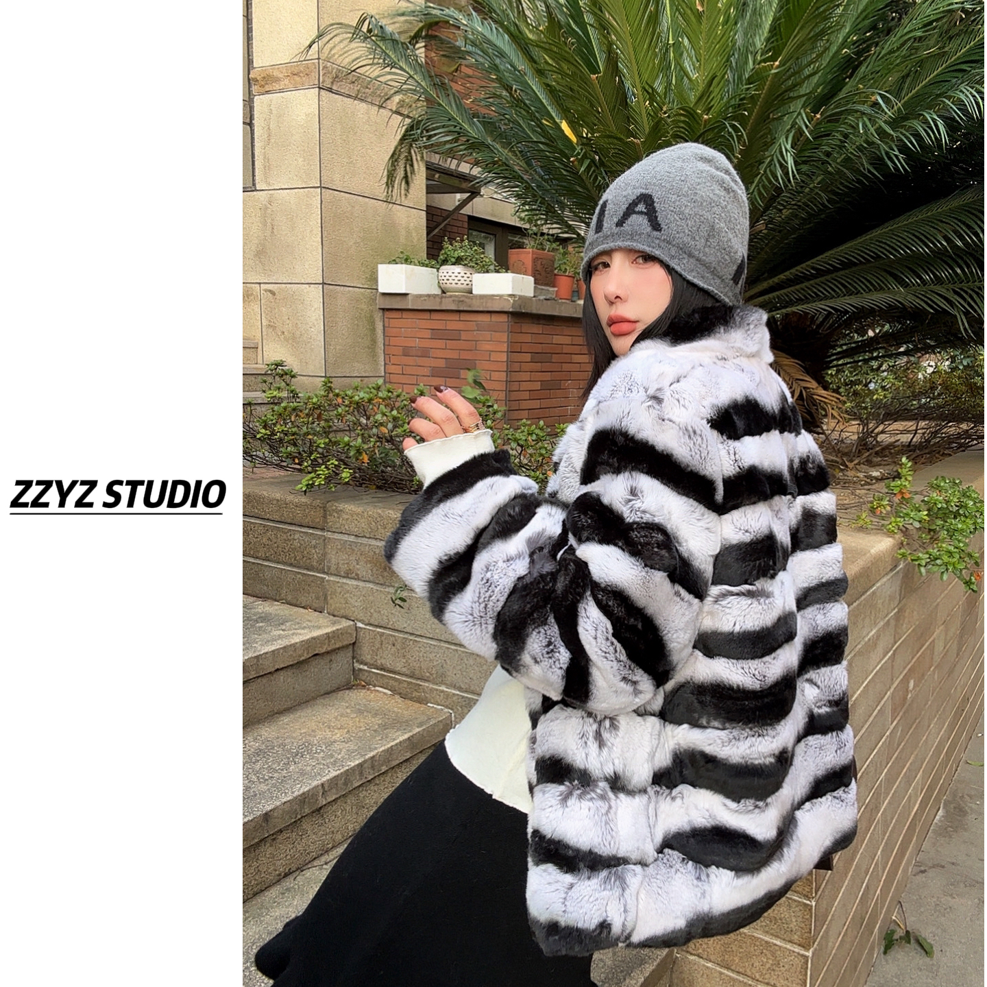 【ZZYZ】“暮色月光”小众设计轻奢立翻领龙猫纹毛毛保暖P草短外套