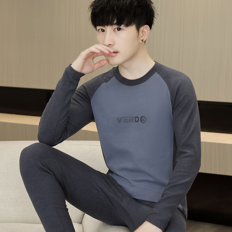 秋冬季德绒保暖内衣套装男生青少年初高中学生秋衣秋衣秋裤两件装