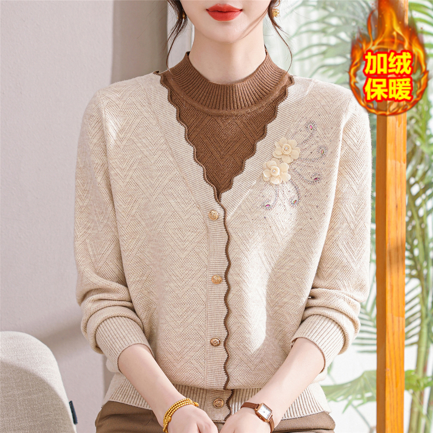 【源头直发】妈妈装一体绒打底衫毛衣女加绒加厚内搭保暖中老年上衣