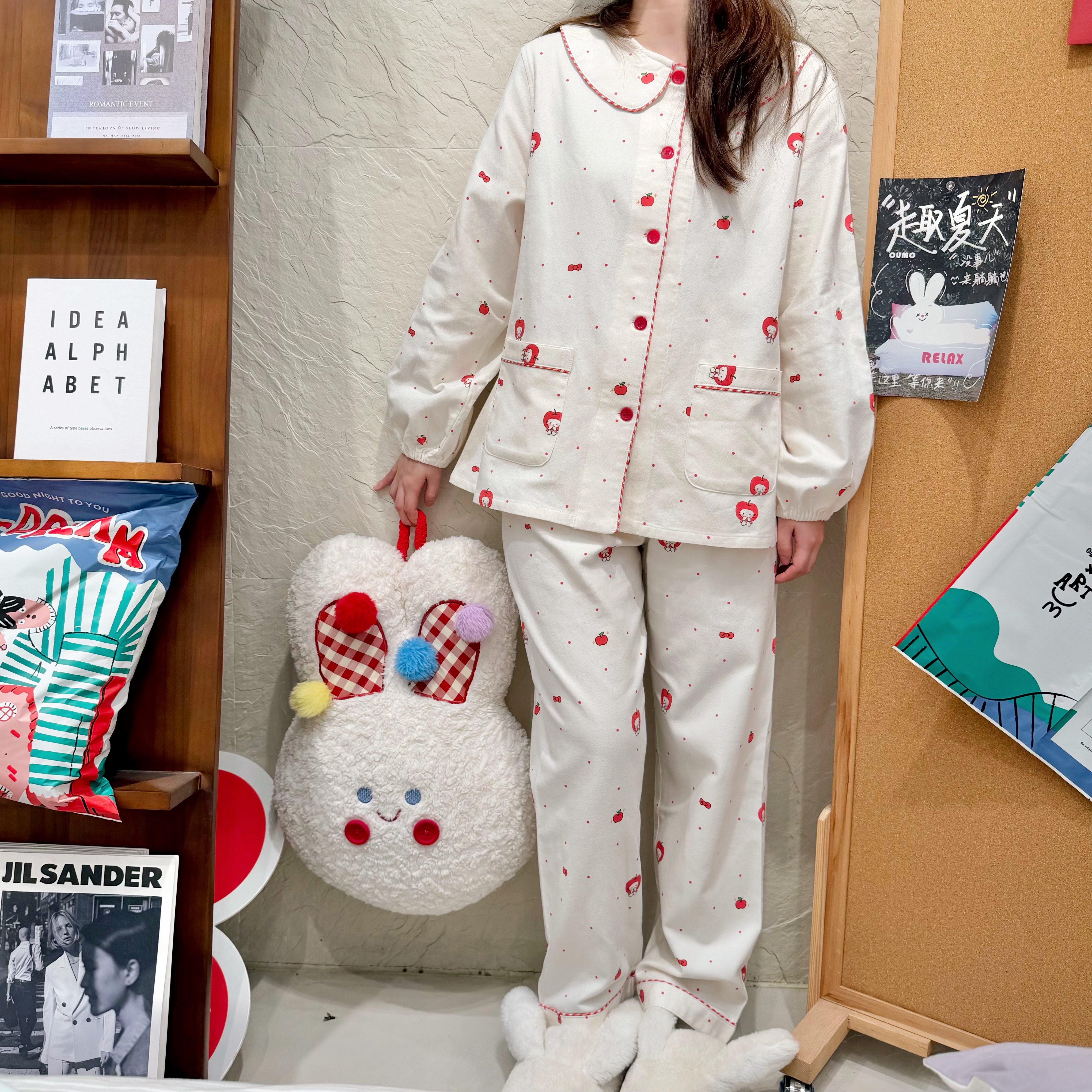 【Bubbles】全棉法兰绒睡衣女春秋长袖可外穿甜美家居服娃娃领套装