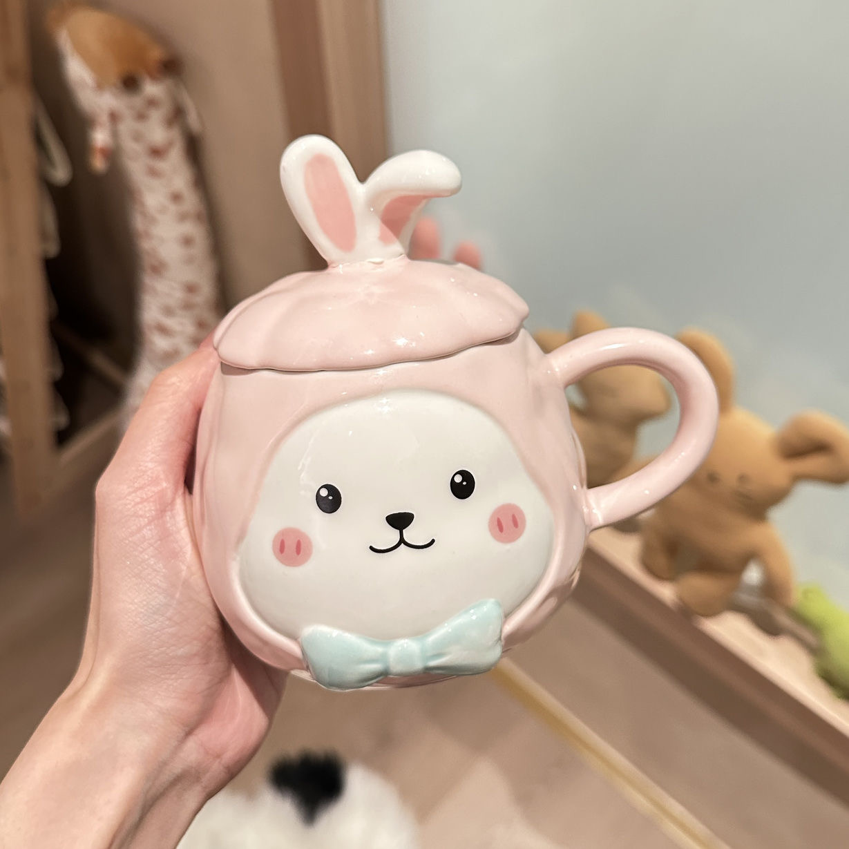 卡通兔子陶瓷马克杯带盖可爱高颜值耐高温咖啡牛奶喝水杯
