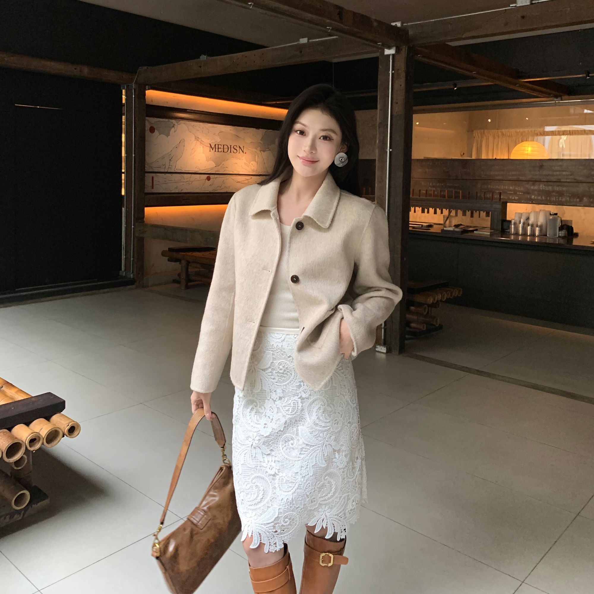 JINY | “德文情书" 重工花朵蕾丝半身裙女气质白直筒裙 MAQ26387
