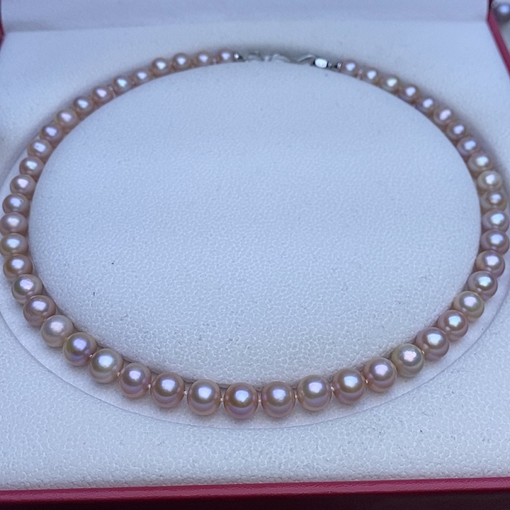 淡水珍珠项链未镶嵌8-8.5mm无核 灰粉