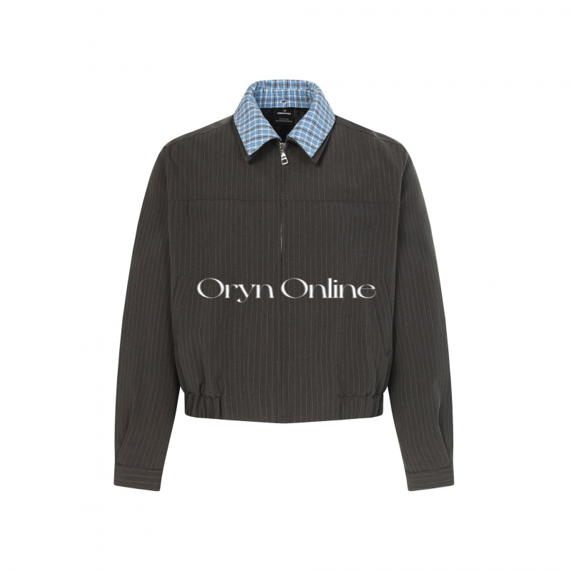 Oryn线上Miu系条纹假两件可拆卸双层领夹克短款正肩外套cleanfit