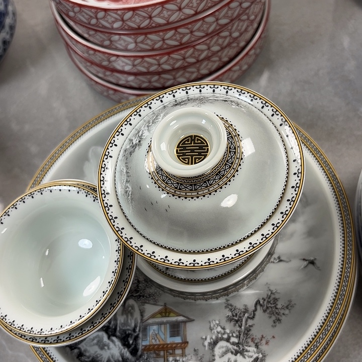 瓷片墨彩雪景5件套景德镇