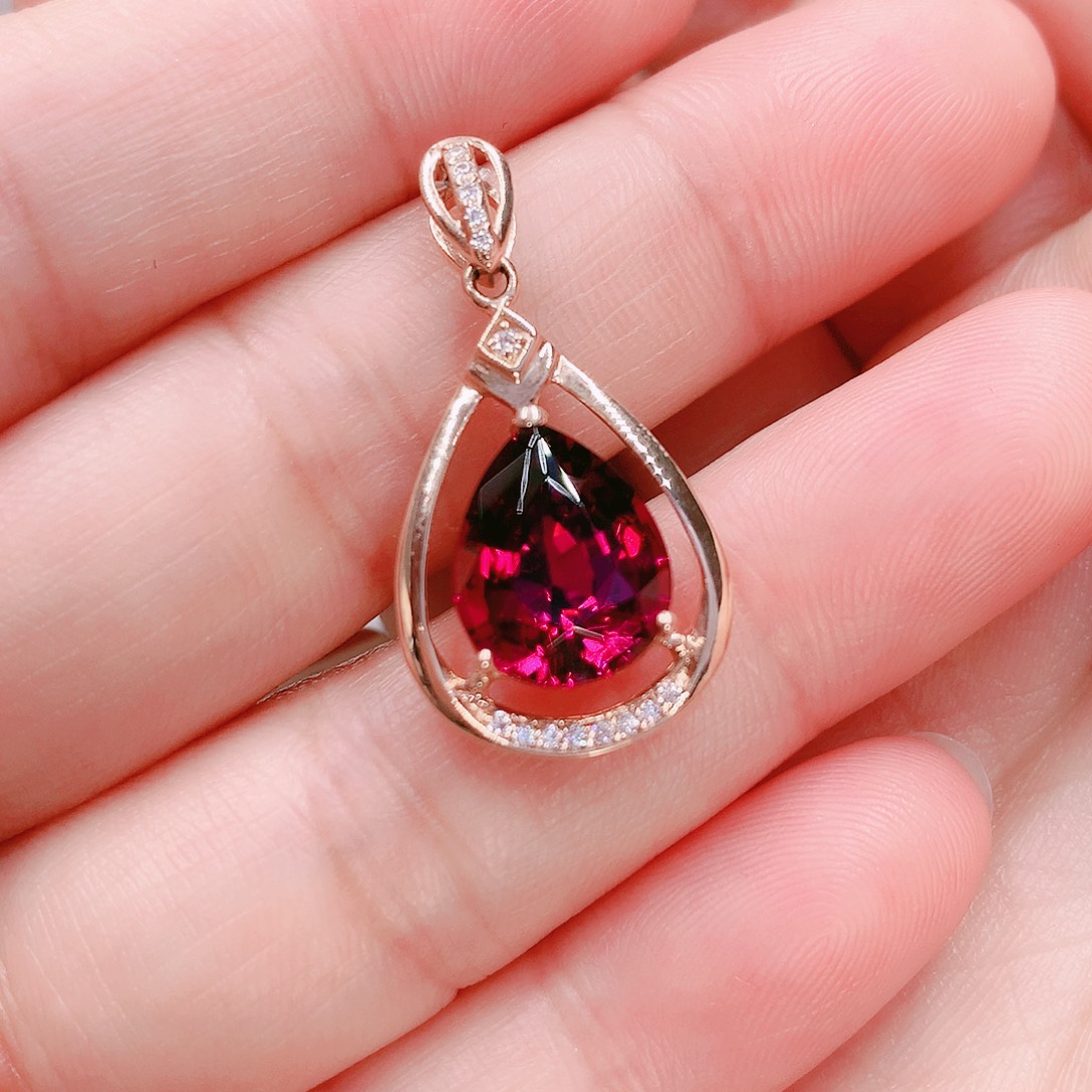 石榴石吊坠(不含链)18K金镶嵌