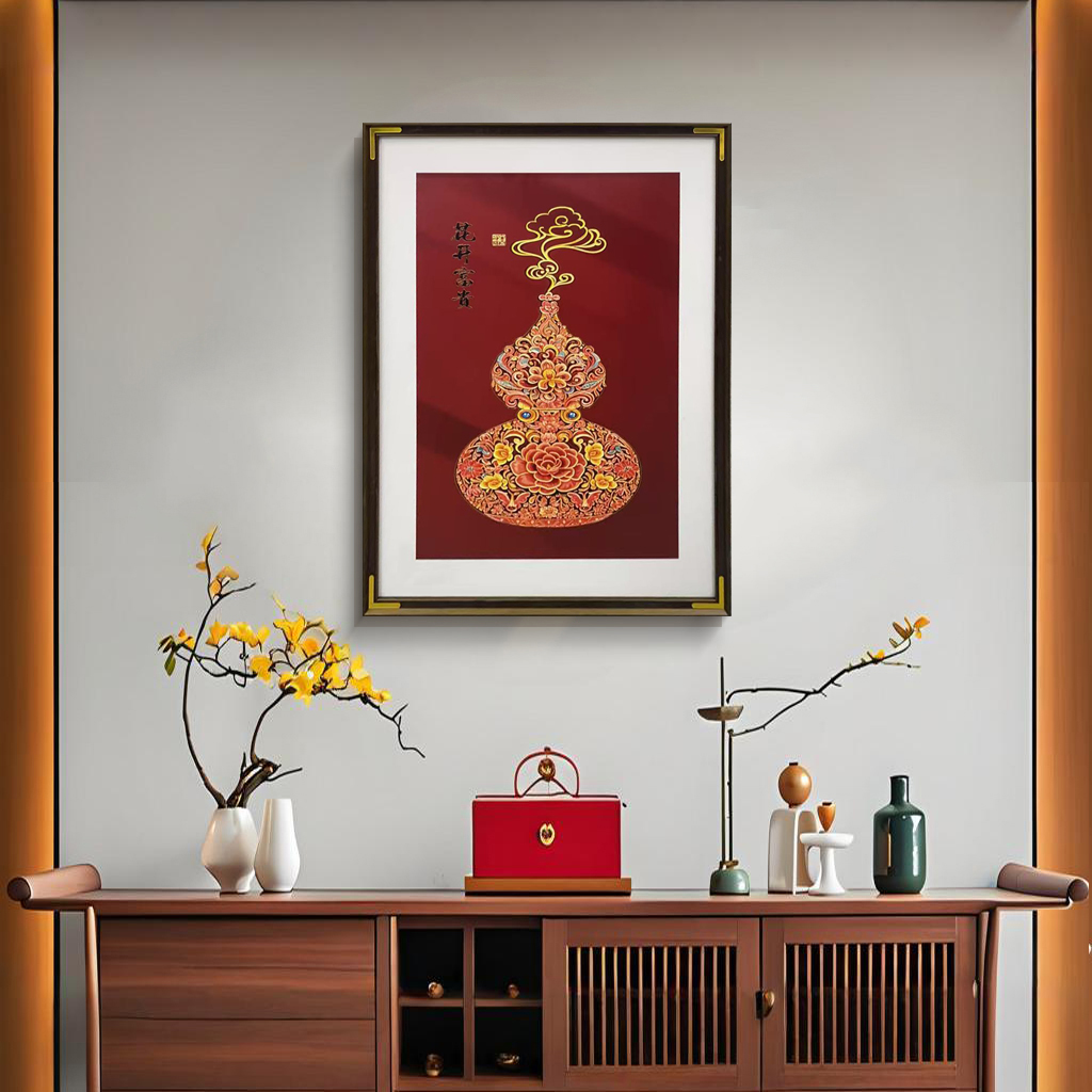 新中式福禄葫芦皮革烫金装饰挂画家用餐厅书房墙壁装饰画葫芦6080