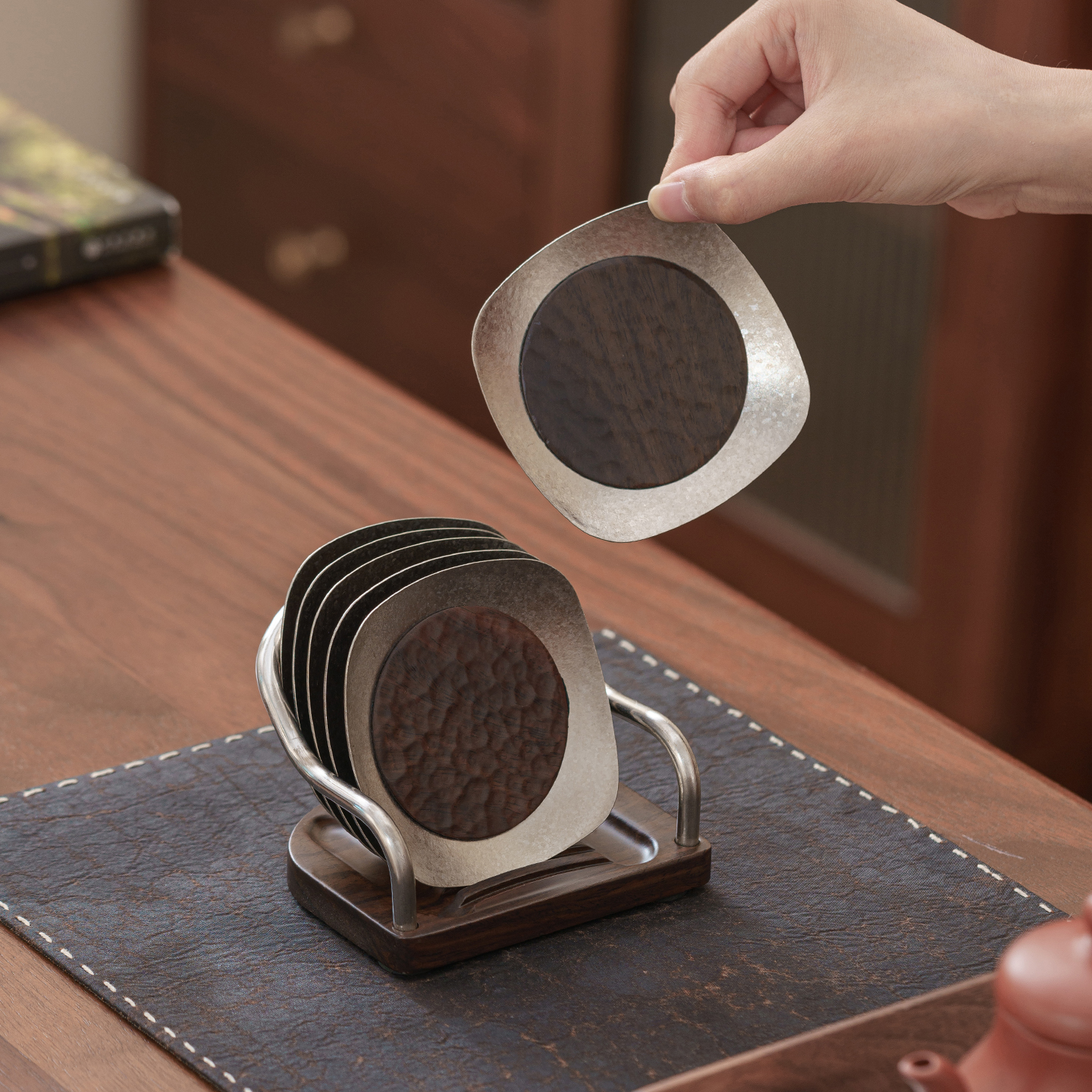 （阿萌茶事）钛木结合杯垫_单片茶道配件