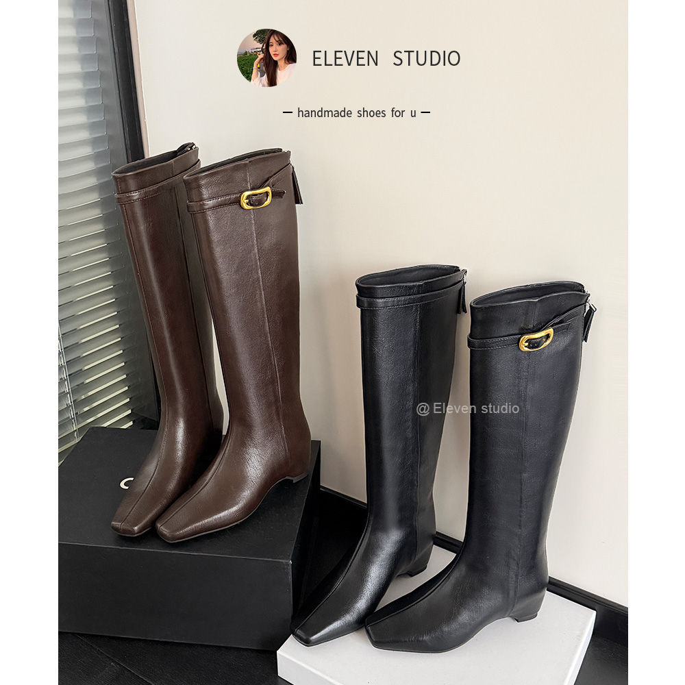 【月月专属】复古方头长筒靴女2025新款秋季不过膝高筒靴 5CM/答案