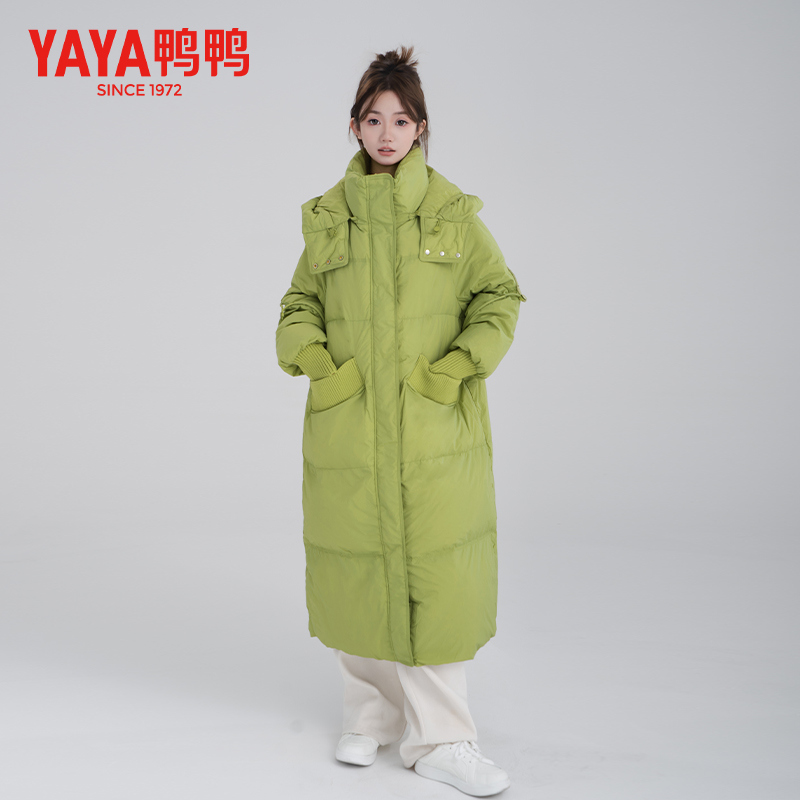 YAYA/鸭鸭羽绒服女长款冬季休闲加厚百搭保暖连帽外套YE3B623283L