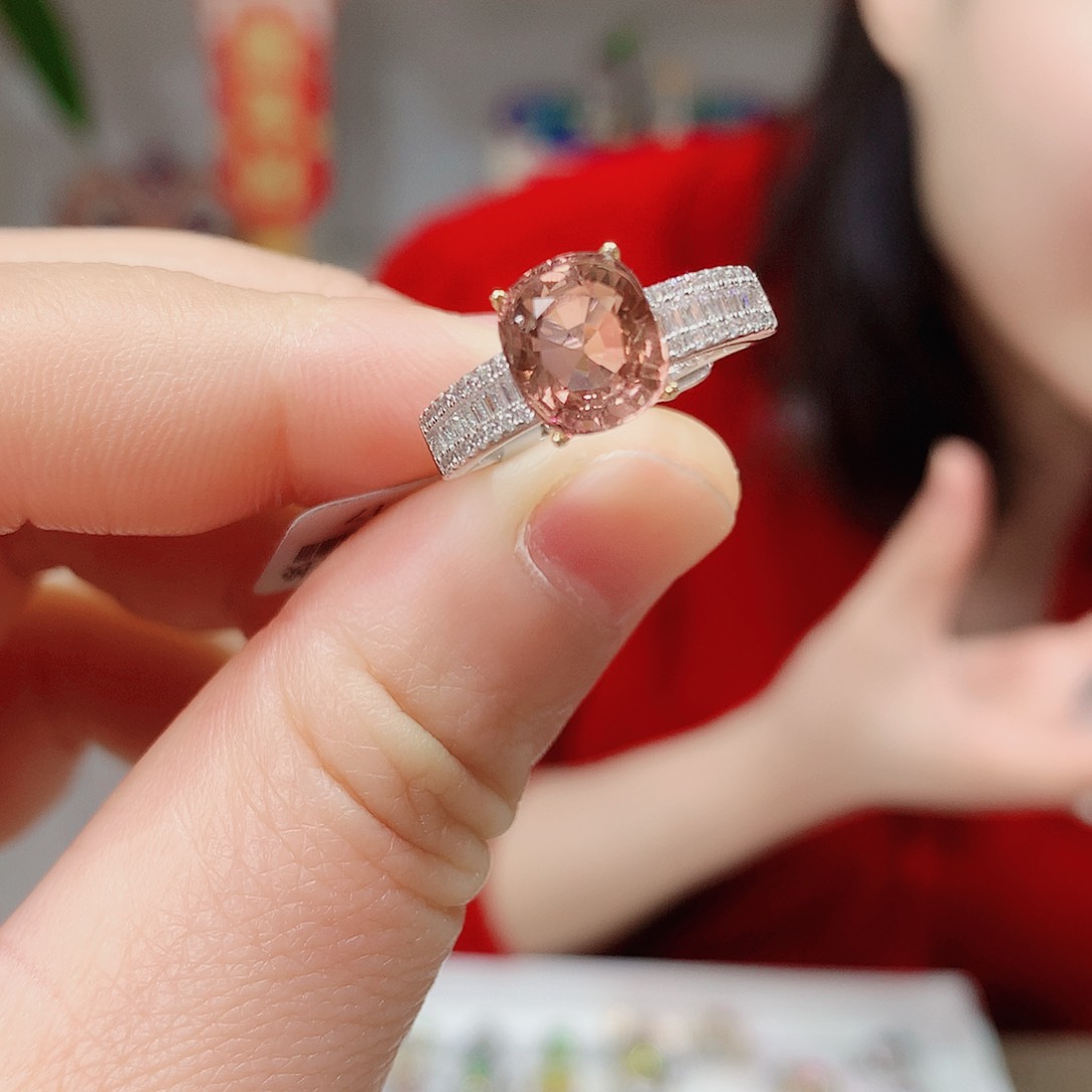 碧玺戒指银S925镶嵌戒指超美