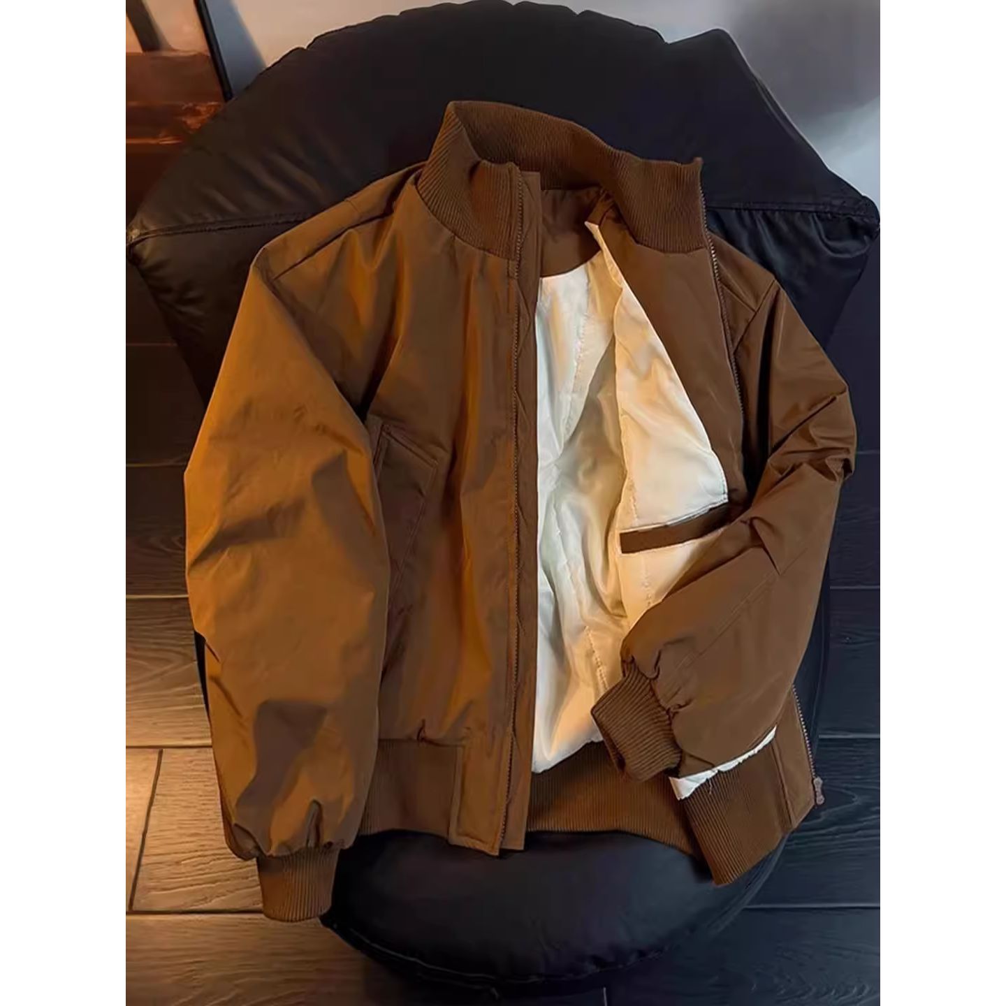 棕色短款立领羽绒服男冬季加厚保暖九江棉衣袄美式短款廓形面包服