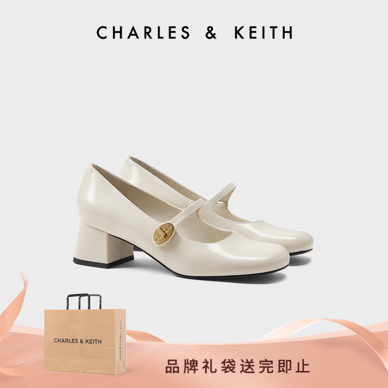 CHARLES & KEITH法式粗跟金属扣玛丽珍女鞋简约百搭CK1-60280433