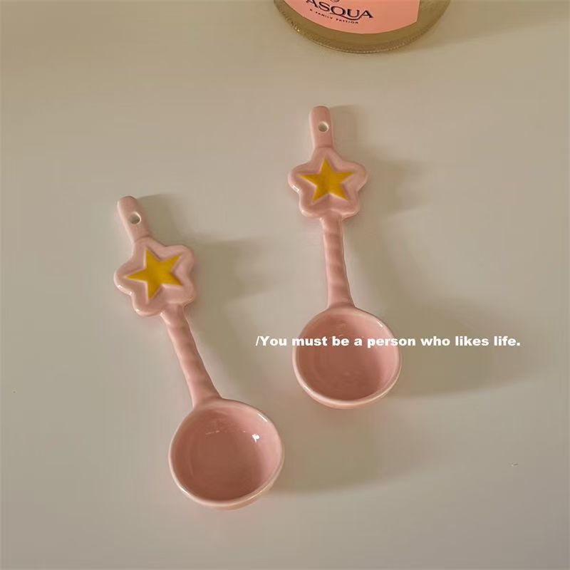 可爱星星少女陶瓷汤勺高颜值长柄小勺甜品早餐勺调羹星之卡比餐具
