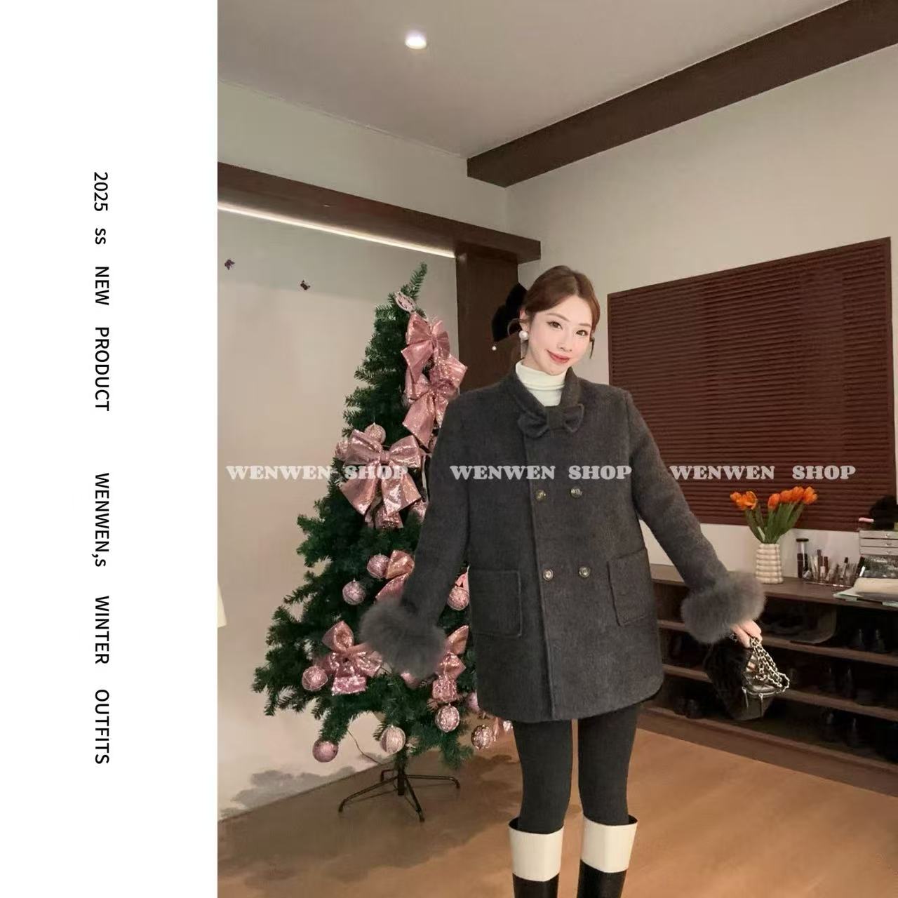 【小闻定制】冬季新款气质小香风狐狸毛双排扣羽绒外套2580164