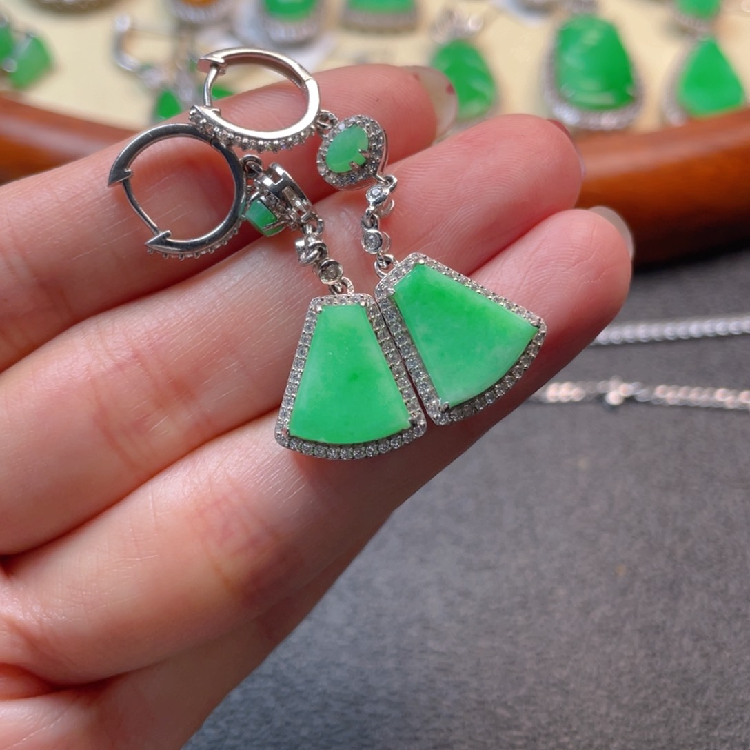 翡翠吊坠(不含链)银S925镶嵌耳坠