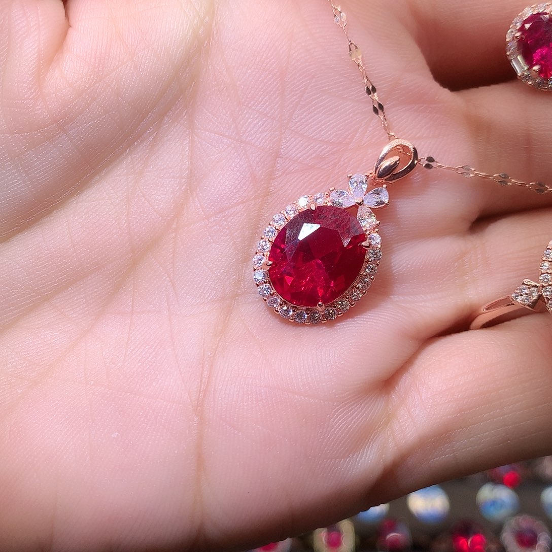 红宝石颈饰银S925镶嵌1012