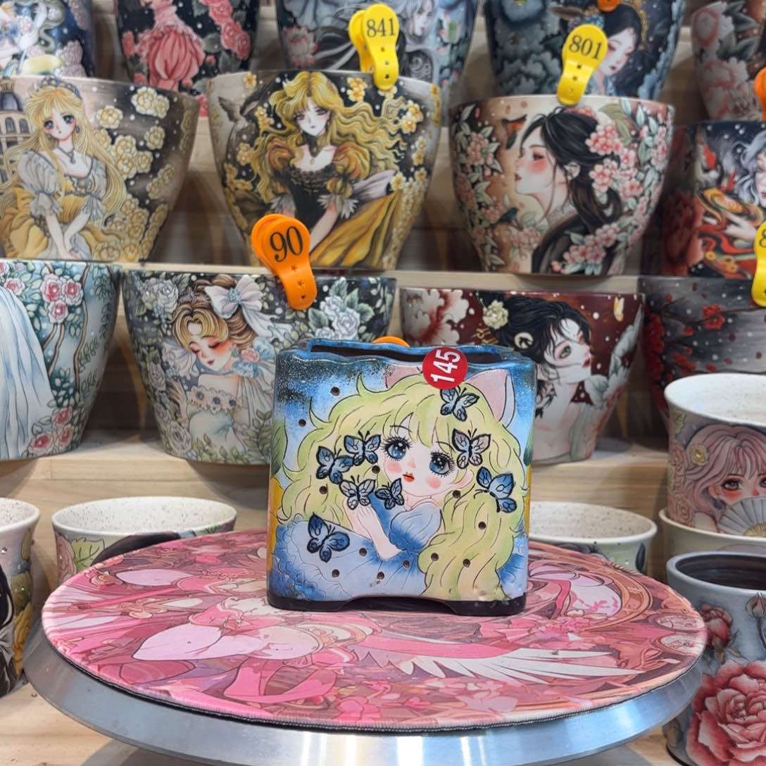 紫砂花盆景德镇手绘花盆陶瓷9.5/11