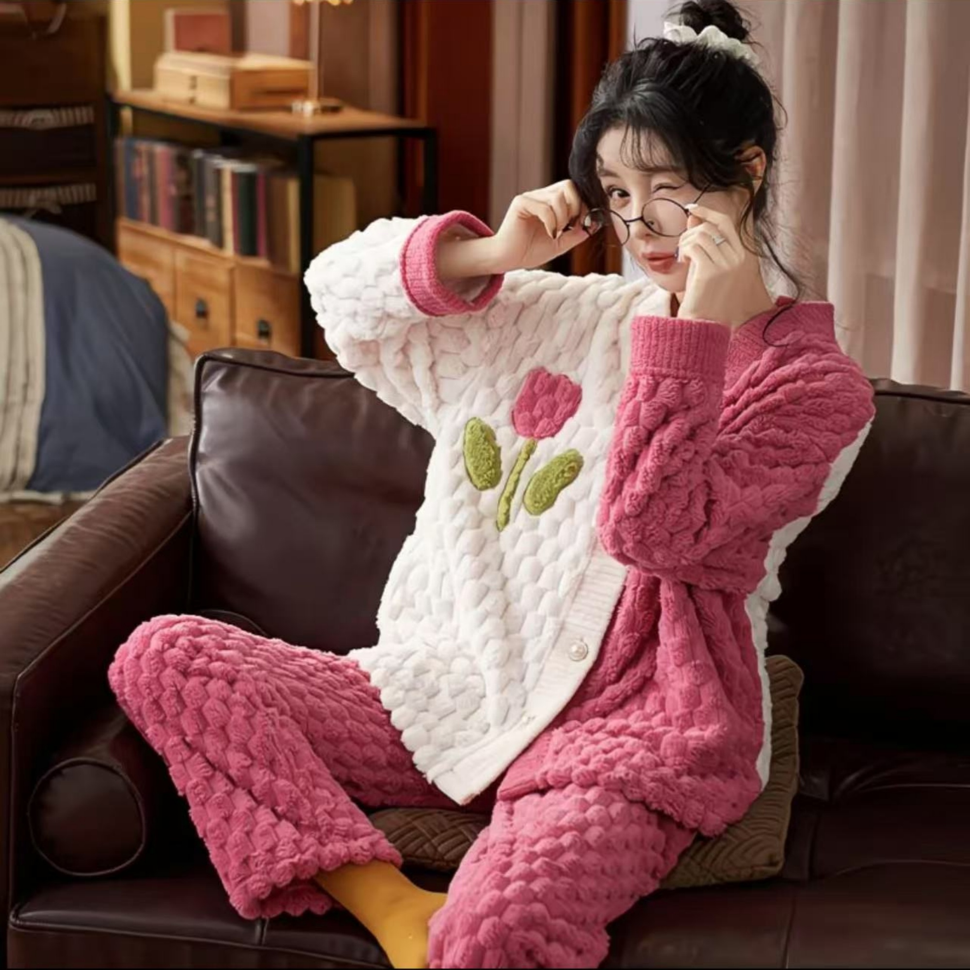 睡衣秋冬季韩版保暖加绒加厚宽松冬款家居服套装冬季F0905