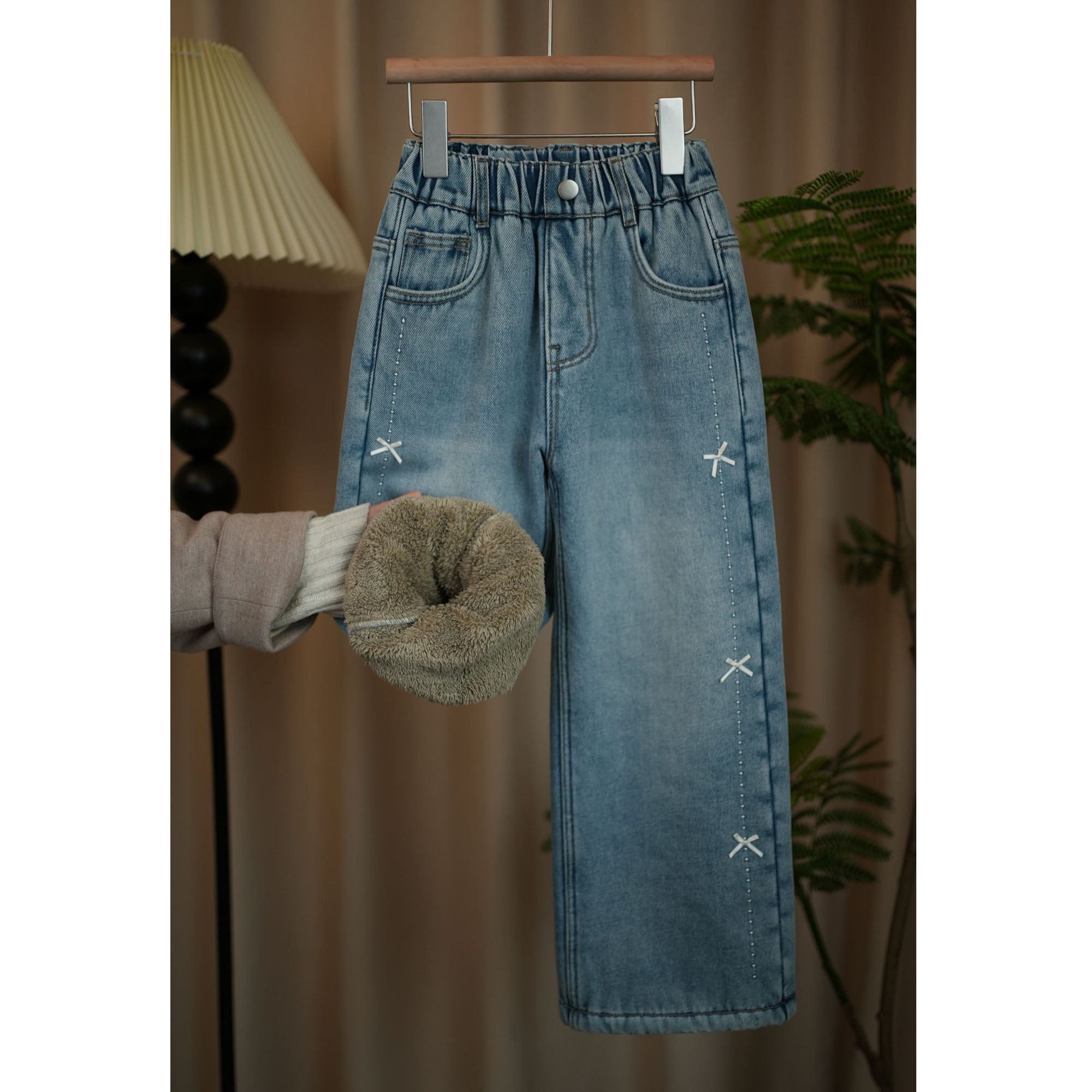 【特厚款，高品质】【一条过冬】女童加绒加厚冬季新款百搭直筒牛仔裤