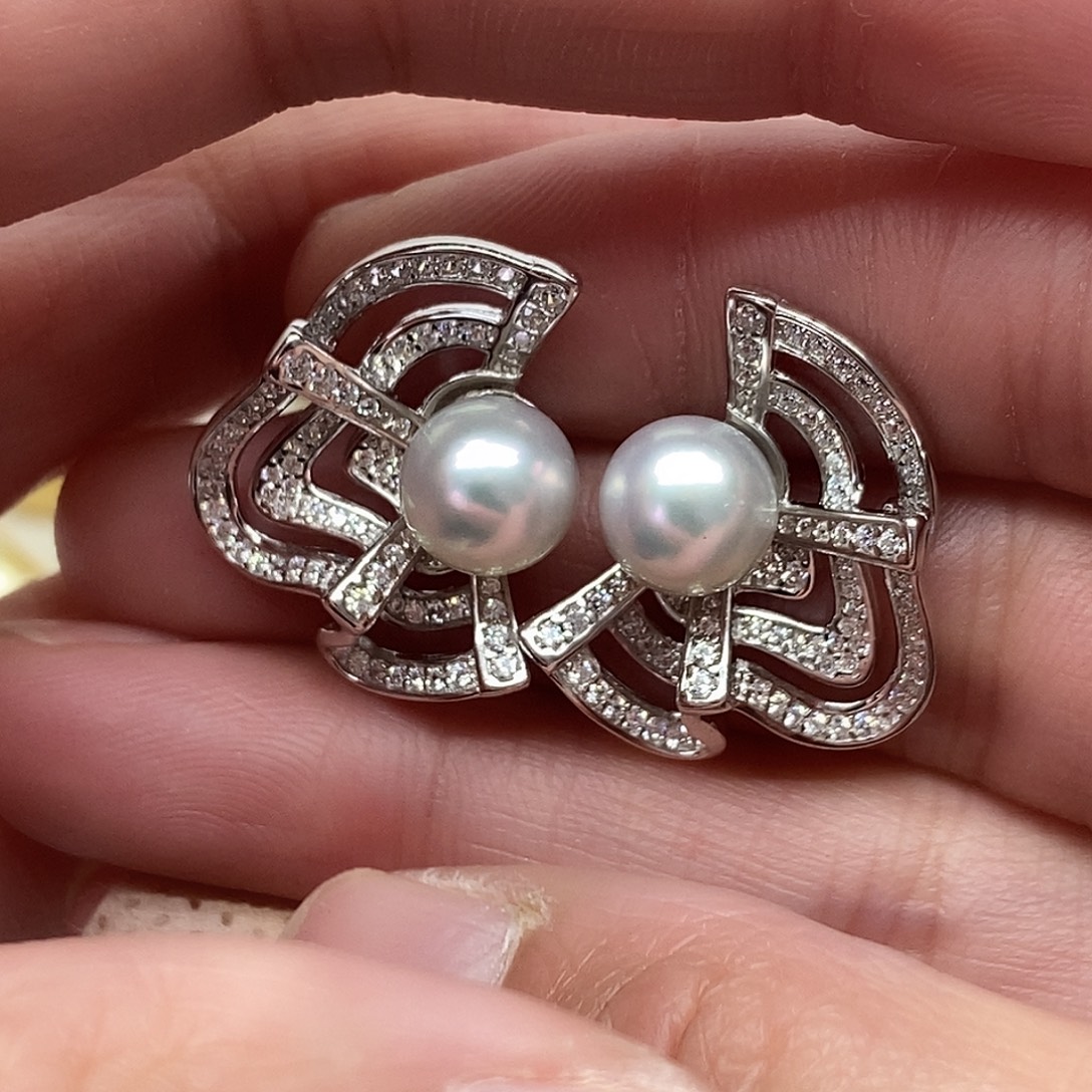 银S925镶嵌海水珍珠耳饰