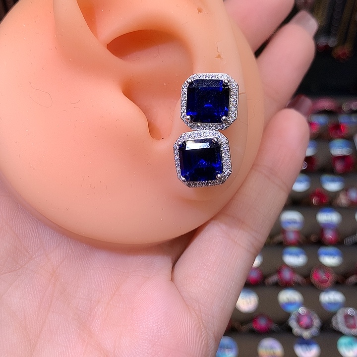 蓝宝石耳饰银S925镶嵌1