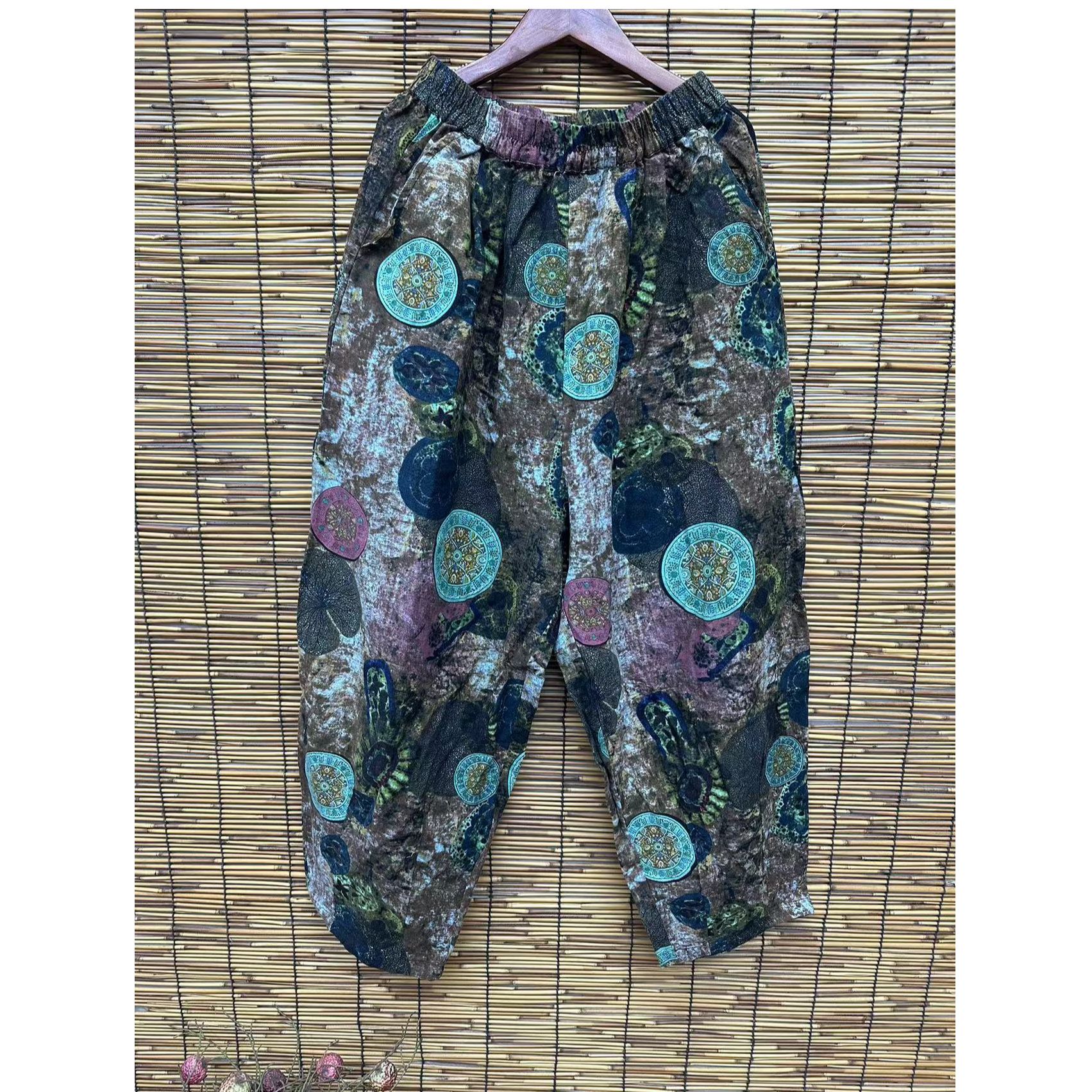 HY    新款圆圈花棉麻裤