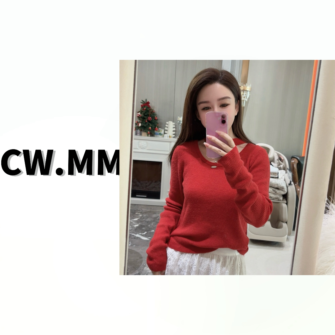 CW.MM 圆领高弹保暖修身气质长袖毛衣上衣