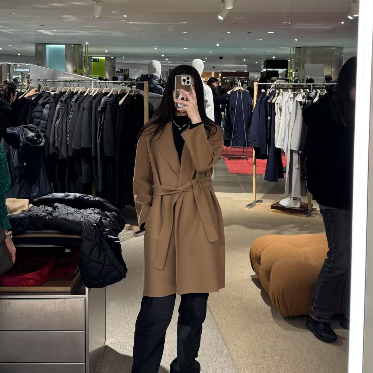 全新未使用 MaxMara /GG/s线女士中长款棕色大衣风衣