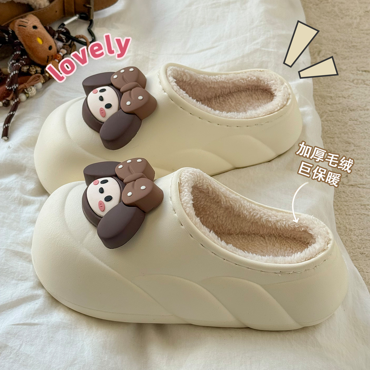 可爱女孩棉拖鞋女冬季外穿2025新款室内家居厚毛绒保暖防水棉拖女