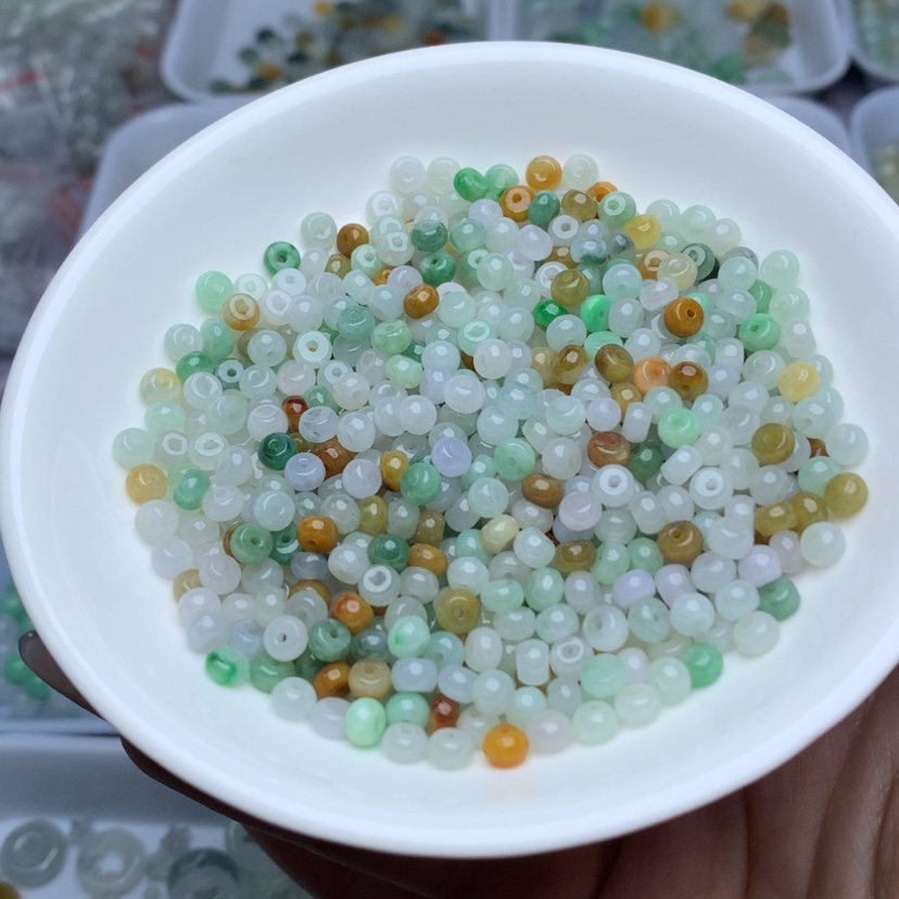 【闪购商品】翡翠手链未镶嵌卡3乘4.5冰三彩算盘60颗