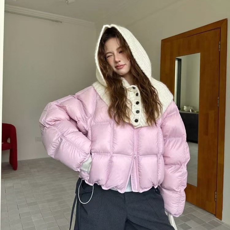新款豆腐块羽绒服加赠针织帽保暖休闲百搭时尚韩版小众设计感