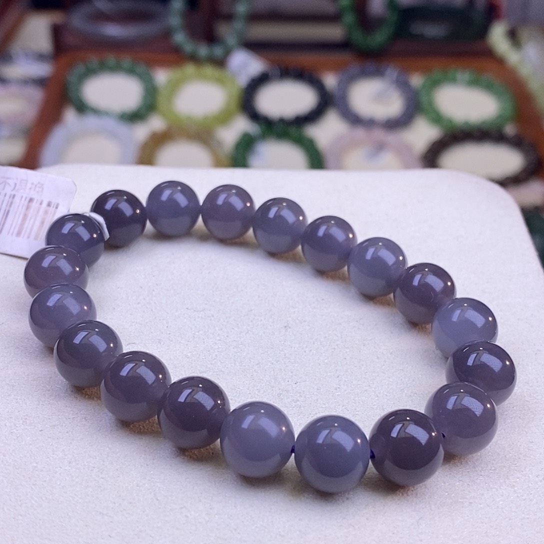 颈饰未镶嵌和田玉收藏级烟紫老料葡萄紫冰底手串10m