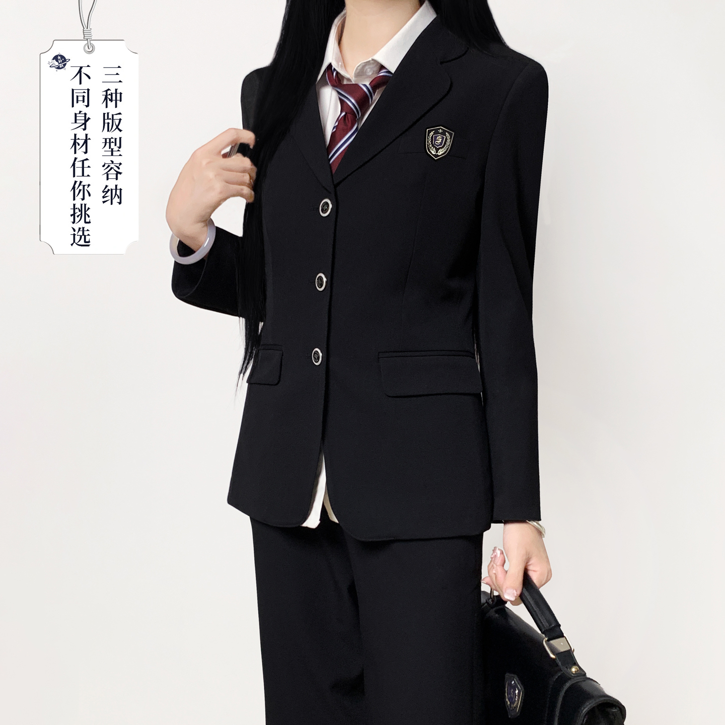 木村叔jk制服原创黑色平驳圆领西服外套女春秋季女学生三粒扣西装
