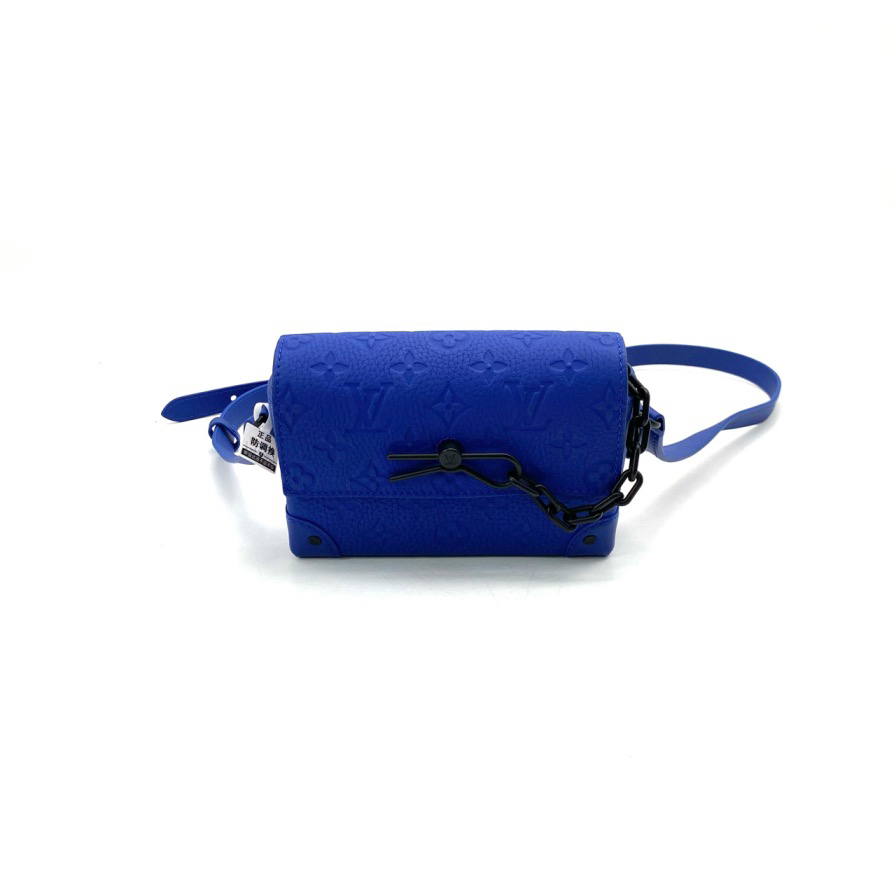 99新 LouisVuitton/路易威登 全皮蓝压花steamer斜挎包 尺寸18/11