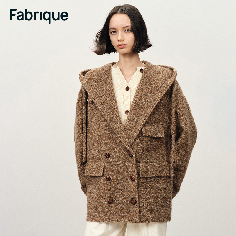 Fabrique Rue【生巧可可】姜饼人绵羊毛双排扣大廓形毛呢短款大衣