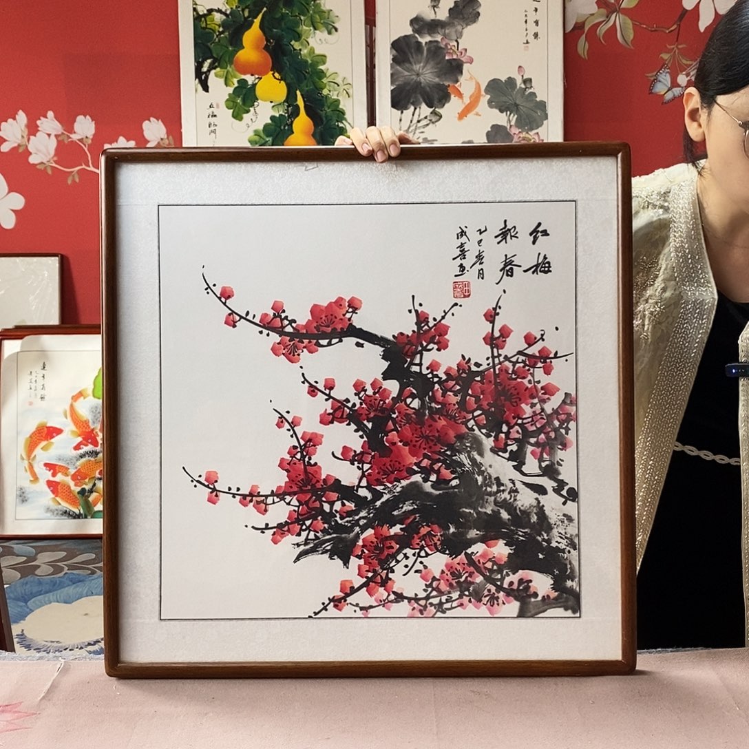 国画手写手绘带框包邮62✖️62国画作品