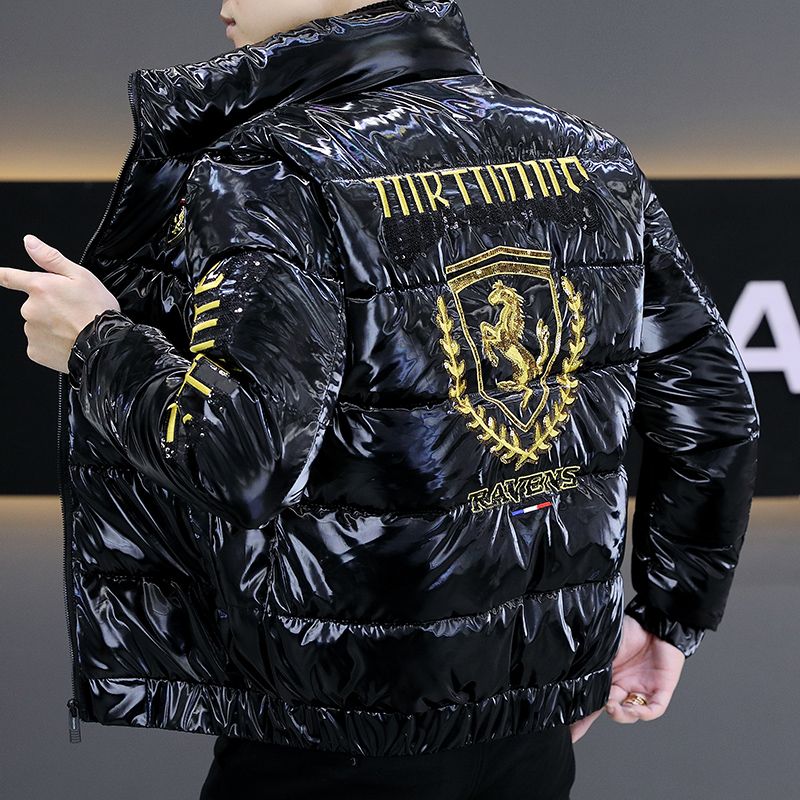 潮搭冬季新款男士加厚潮流保暖棉服轻奢高端刺绣修身棉衣帅气立领