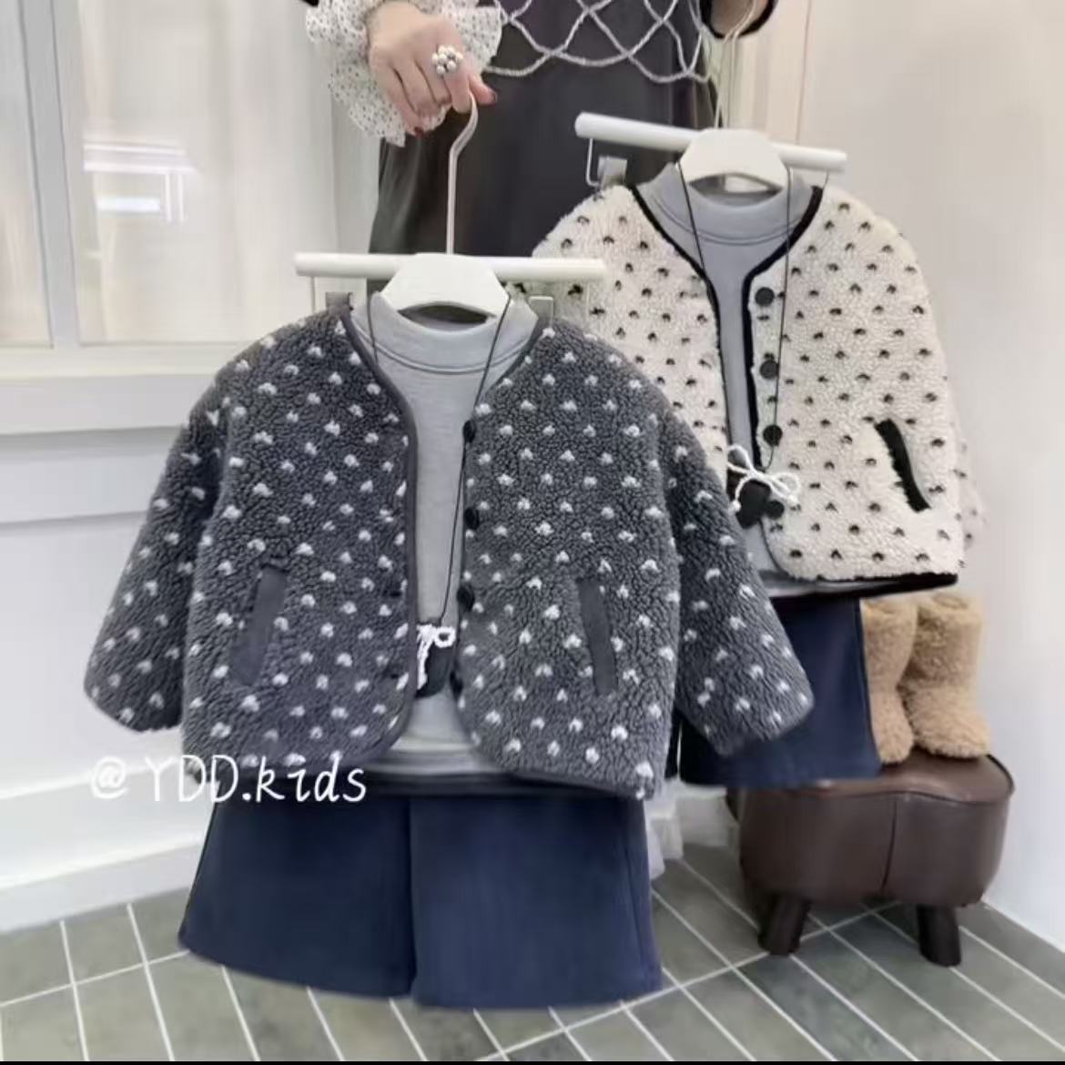 【亲子款】2025韩版时尚加厚女童毛毛衣外套冬季洋气桃心时装