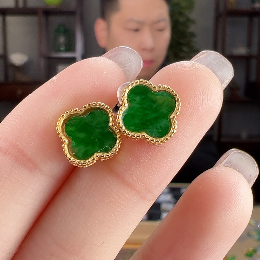 翡翠银S925镶嵌耳饰耳环28