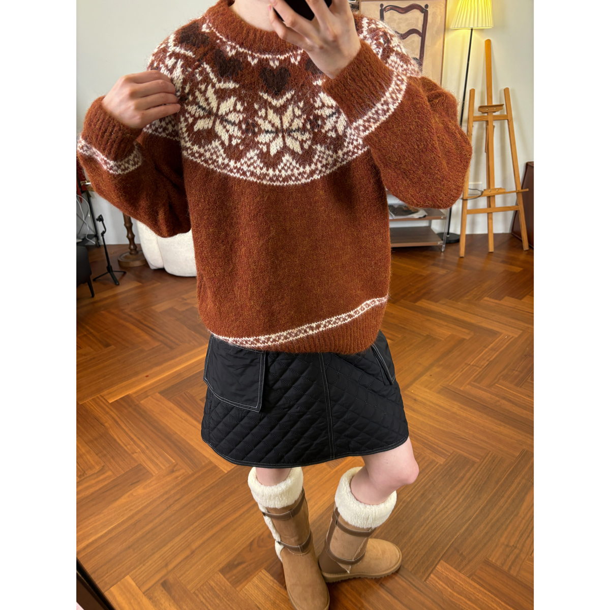 复古显白羊毛费尔岛毛衣女韩版秋冬新款宽松百搭保暖针织衫套头潮