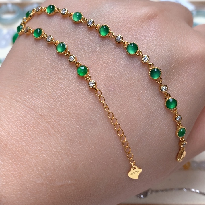 翡翠银S925镶嵌颈饰翡翠手链