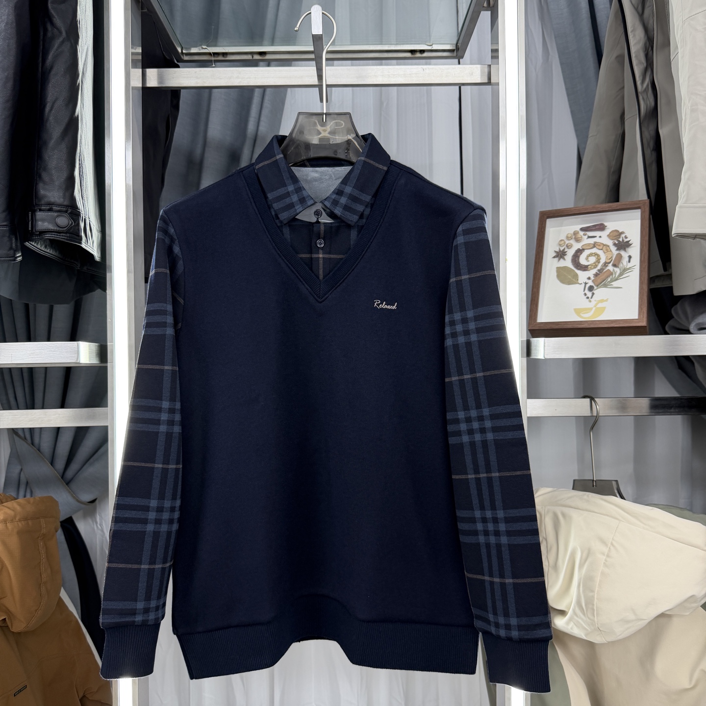 L572男款加绒保暖假两件经典格子衬衣领柔软舒适商务休闲上衣好搭