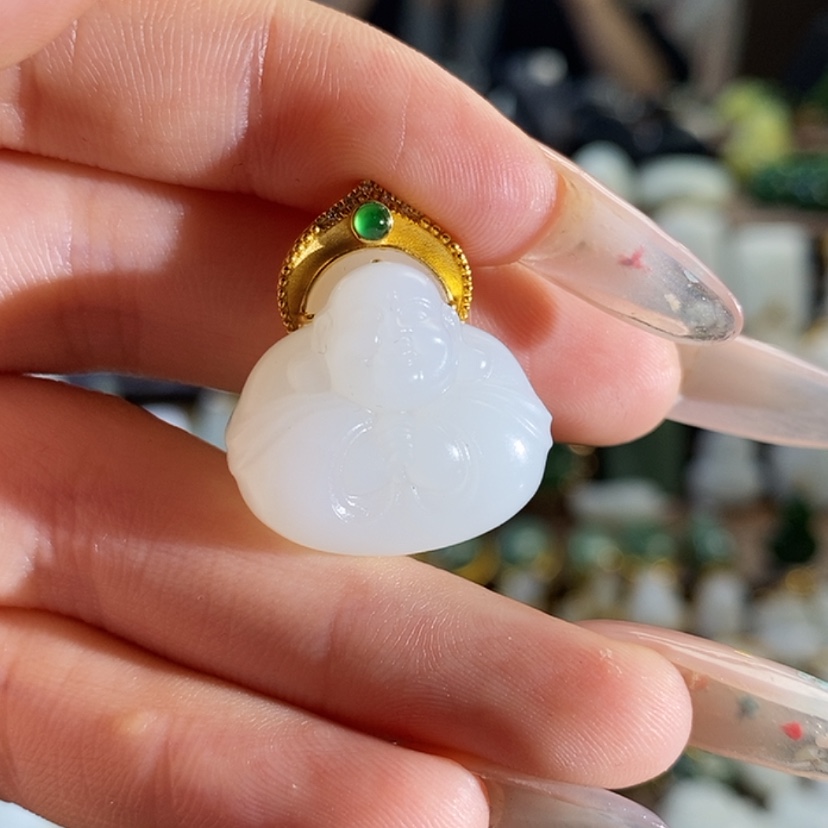 【闪购商品】和田玉18K金镶嵌吊坠(赠链)